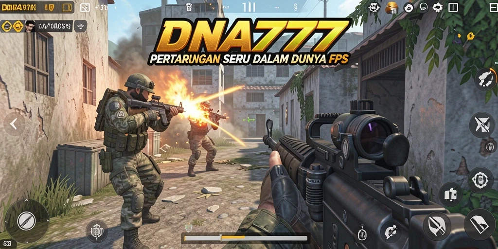 Screenshot menampilkan pertempuran seru dalam DNA777 dengan gameplay FPS yang intens.