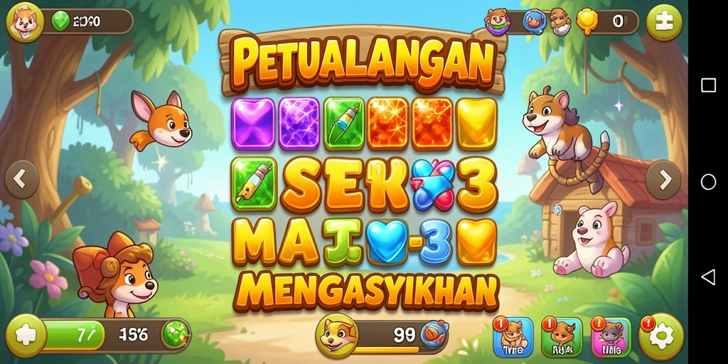 Screenshot F7F7 menampilkan aksi seru dalam permainan Match-3.