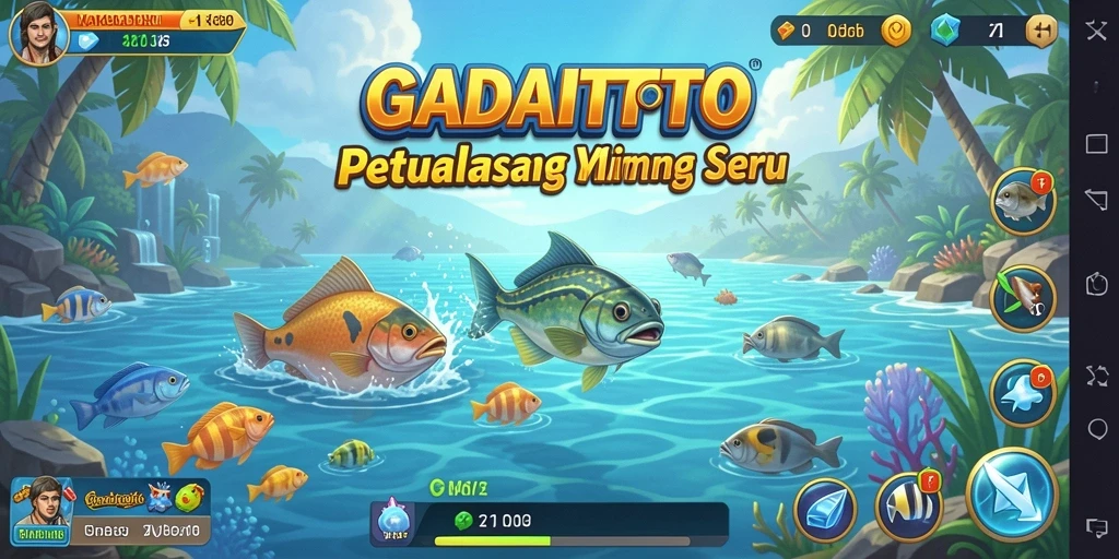 Tampilan gameplay GADAITOTO saat memancing di lautan.