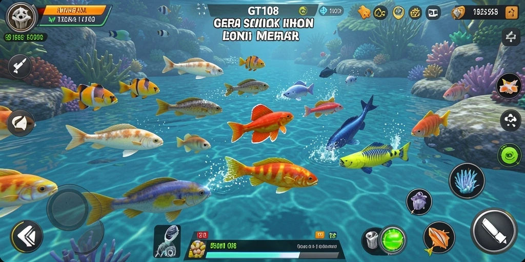 Screenshot gameplay GT108 yang menunjukkan aksi menembak ikan.