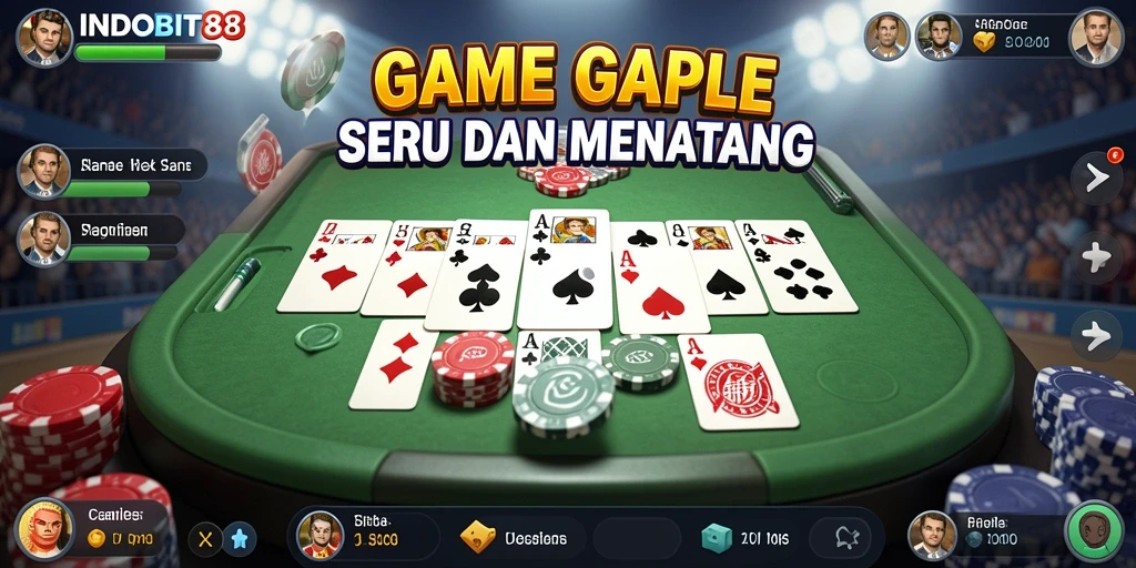 Tampilan gameplay seru di <strong>INDOBIT88</strong> saat bermain Gaple bersama teman.