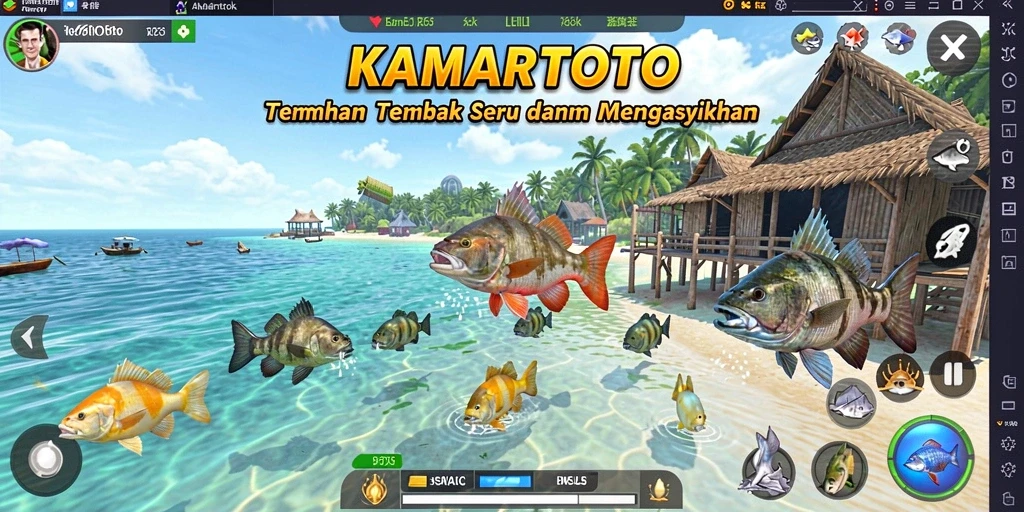 Tampilan gameplay KAMARTOTO dengan ikan berwarna-warni.