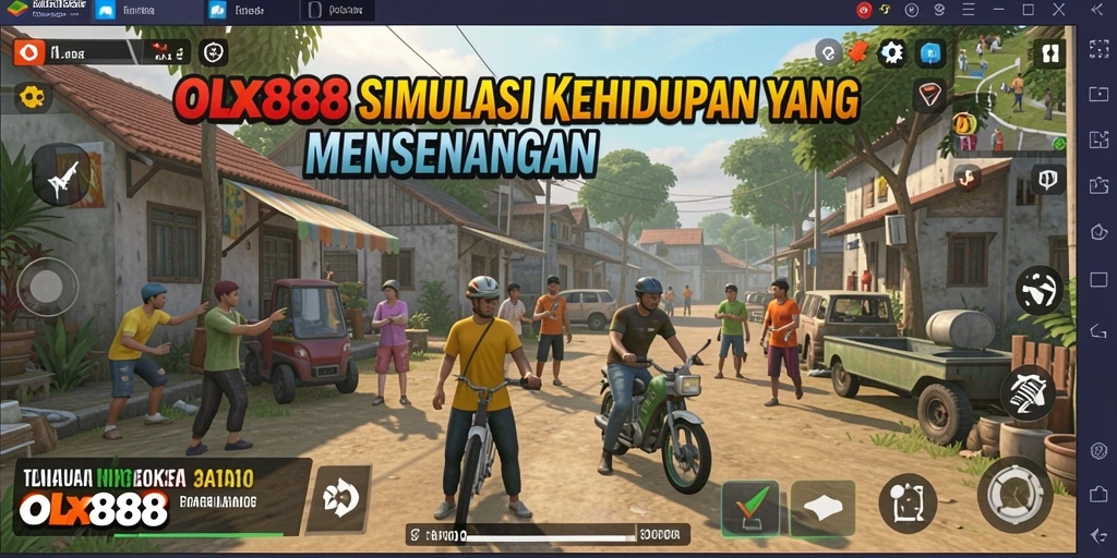 Gameplay OLX888 menampilkan kehidupan sim yang realistis dan interaktif.