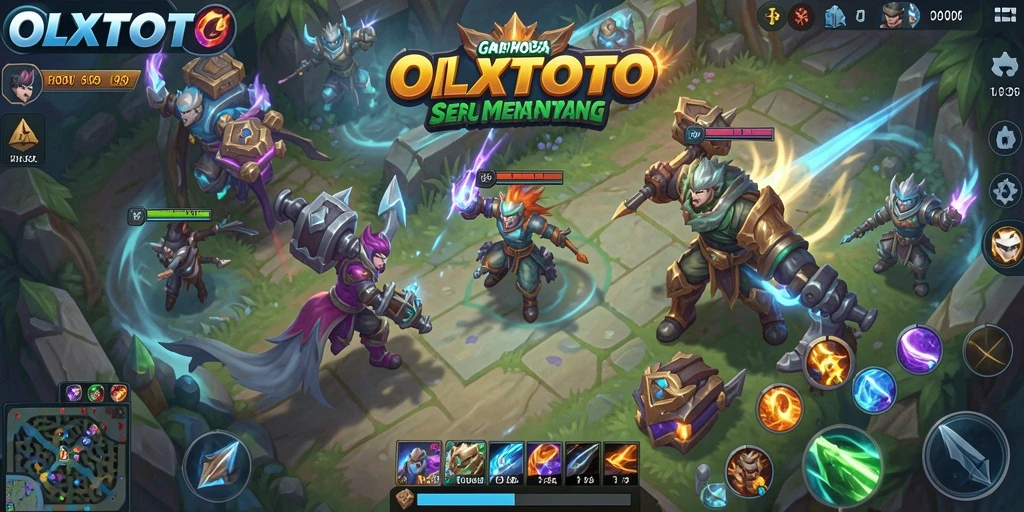 Screenshot gameplay OLXTOTO menampilkan pertarungan seru dengan tim yang berstrategi.