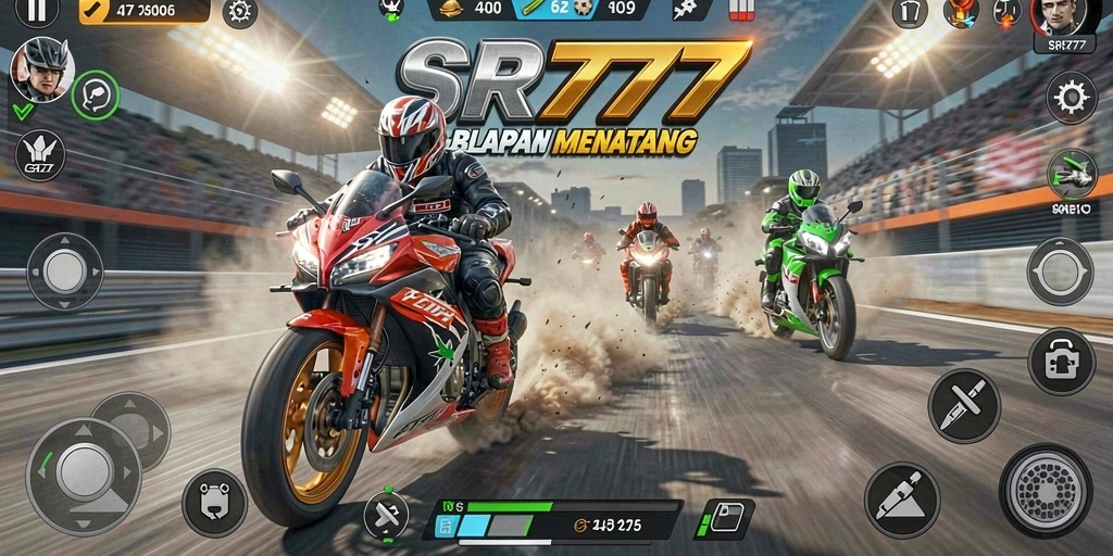 Tampilan gameplay seru dalam balapan motor di SR777.