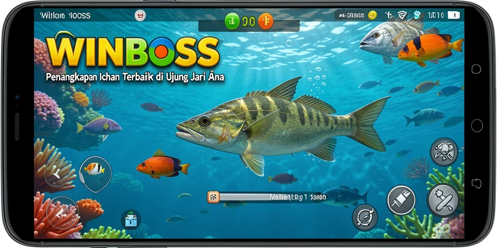 Gameplay seru WINBOSS dengan berbagai jenis ikan yang menunggu untuk ditangkap.