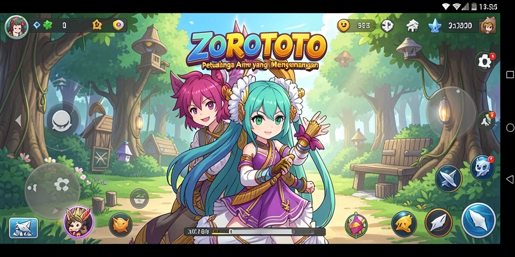 Tampilan gameplay ZOROTOTO dengan karakter Anime yang menarik.